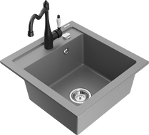 Mexen Vito granite sink 1-bowl with Carla kitchen tap, grey - 6503-71-670700-70