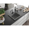 Mexen Vito granite kitchen sink single-bowl with Carla kitchen faucet, gray - 6503-71-670700-70-B