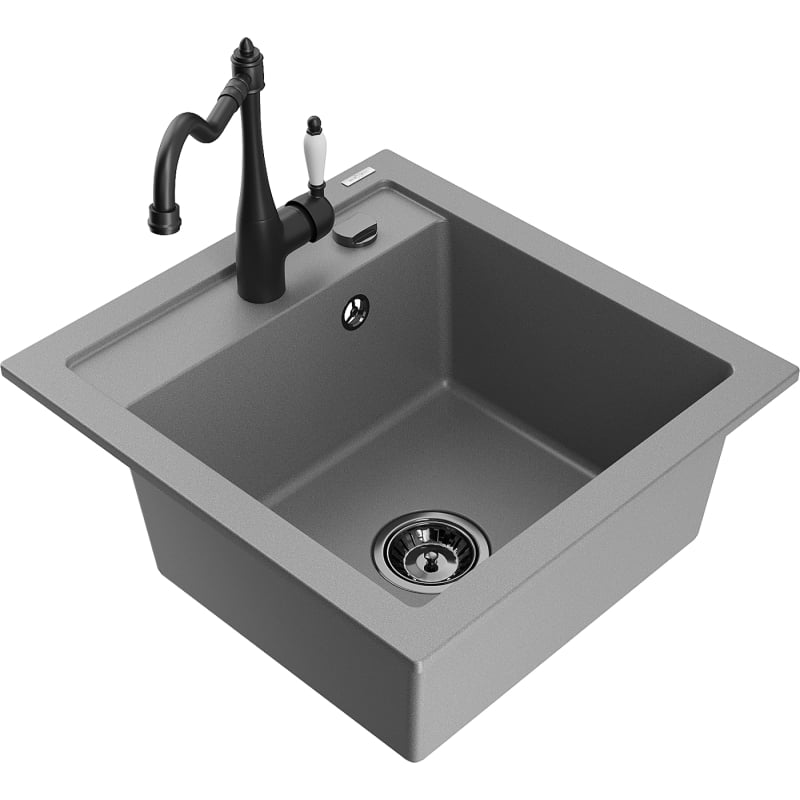Mexen Vito single-bowl granite sink with kitchen faucet Carla, gray - 6503-71-670700-70-B