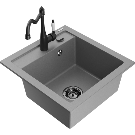 Mexen Vito single-bowl granite sink with kitchen faucet Carla, gray - 6503-71-670700-70-B
