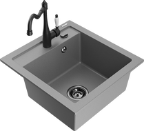 Mexen Vito granite sink with 1 basin and Carla kitchen tap, grey - 6503-71-670700-70-B