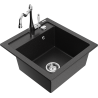 Mexen Vito 1-bowl granite sink with Carla kitchen tap, black/silver metallic - 6503-73-670700-00