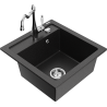 Mexen Vito single-bowl granite sink with Carla kitchen faucet, black/silver metallic - 6503-73-670700-00