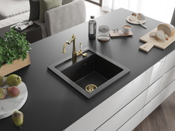 Mexen Vito granite kitchen sink 1-bowl with kitchen faucet Carla, black/silver metallic - 6503-73-670700-50