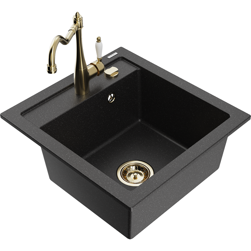 Mexen Vito granite kitchen sink 1-bowl with kitchen faucet Carla, black/silver metallic - 6503-73-670700-50