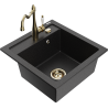 Mexen Vito granite sink 1-bowl with Carla kitchen tap, black/silver metallic - 6503-73-670700-50