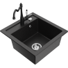 Mexen Vito granite kitchen sink 1-bowl with Carla kitchen faucet, black/silver metallic - 6503-73-670700-70