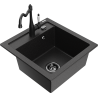 Mexen Vito 1-bowl granite kitchen sink with Carla tap, black/silver metallic - 6503-73-670700-70-B