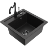 Mexen Vito granite kitchen sink single-bowl with Carla kitchen faucet, black/silver metallic - 6503-73-670700-70-B
