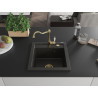Mexen Vito granite kitchen sink single-bowl with Carla kitchen faucet, black/gold metallic - 6503-75-670700-50