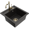 Mexen Vito 1-bowl granite sink with Carla kitchen tap, black/golden metallic - 6503-75-670700-50
