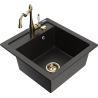 Mexen Vito granite kitchen sink single-bowl with Carla kitchen faucet, black/gold metallic - 6503-75-670700-50