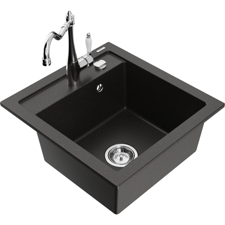Mexen Vito 1-bowl granite kitchen sink with Carla kitchen tap, black/gold metallic - 6503-75-670700-00