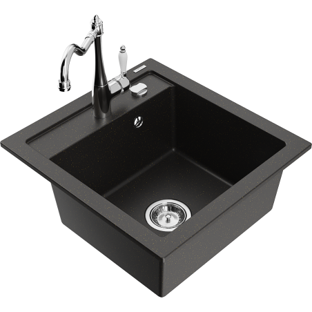 Mexen Vito 1-bowl granite sink with Carla kitchen faucet, black/gold metallic - 6503-75-670700-00