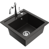 Mexen Vito granite sink single-bowl with Carla kitchen faucet, black/gold metallic - 6503-75-670700-00