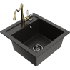 Mexen Vito granite sink 1-bowl with Carla kitchen tap, black/gold metallic - 6503-75-670700-50-B