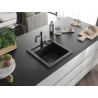 Mexen Vito granite single-bowl kitchen sink with Carla faucet, black/gold metallic - 6503-75-670700-70-B