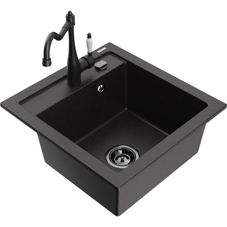Mexen Vito 1-compartment granite sink with a kitchen mixer tap Carla, Black/Gold metallic - 6503-75-670700-70-B