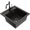 Mexen Vito granite single-bowl kitchen sink with Carla faucet, black/gold metallic - 6503-75-670700-70-B