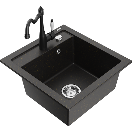 Mexen Vito 1-compartment granite sink with a kitchen mixer tap Carla, Black/Gold metallic - 6503-75-670700-70