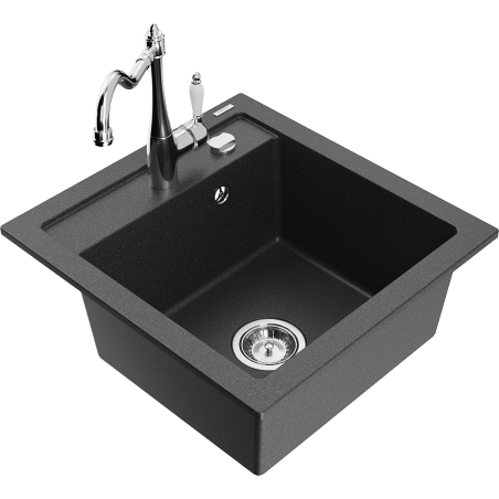 Mexen Vito 1-bowl granite sink with Carla kitchen faucet, black speckled - 6503-76-670700-00
