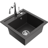 Mexen Vito granite kitchen sink 1-bowl with kitchen faucet Carla, black speckled - 6503-76-670700-00
