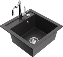 Mexen Vito granite kitchen sink with 1-bowl and kitchen faucet Carla, black speckled - 6503-76-670700-00