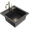 Mexen Vito granite sink 1-bowl with kitchen faucet Carla, black speckled - 6503-76-670700-50