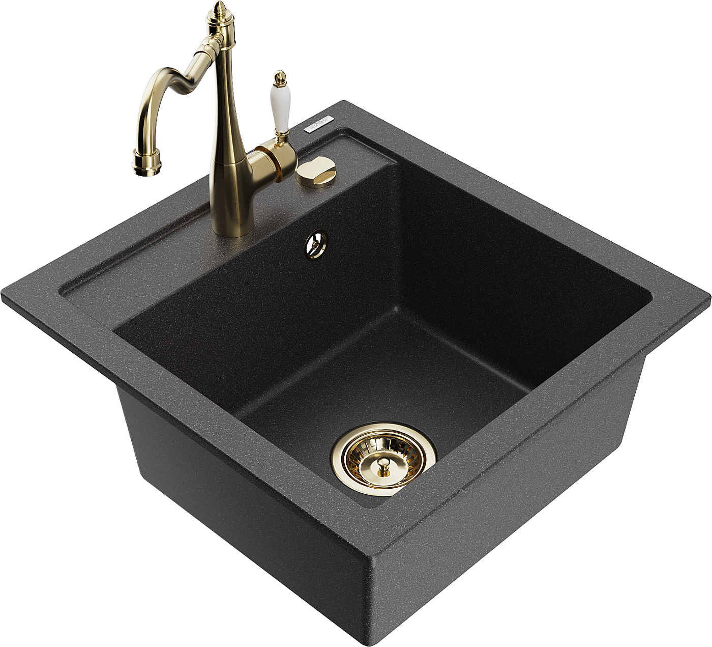 Mexen Vito 1-compartment granite sink with a kitchen mixer tap Carla, spotted black - 6503-76-670700-50