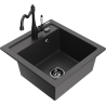 Mexen Vito granite kitchen sink 1-bowl with Carla kitchen faucet, speckled black - 6503-76-670700-70-B