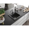 Mexen Vito granite sink 1-bowl with Carla kitchen tap, black speckled - 6503-76-670700-76