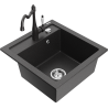 Mexen Vito granite sink 1-bowl with Carla kitchen tap, black speckled - 6503-76-670700-76
