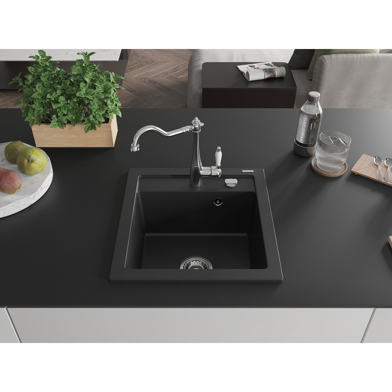 Mexen Vito granite kitchen sink 1-bowl with Carla kitchen faucet, black - 6503-77-670700-00