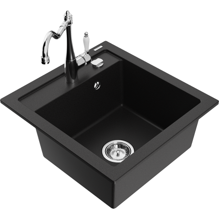 Mexen Vito granite kitchen sink 1-bowl with Carla kitchen faucet, black - 6503-77-670700-00