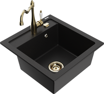 Mexen Vito 1-compartment granite sink with a kitchen mixer tap Carla, Black - 6503-77-670700-50