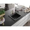 Mexen Vito granite kitchen sink 1-bowl with Carla faucet, black - 6503-77-670700-50-B