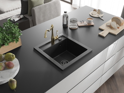 Mexen Vito granite kitchen sink 1-bowl with Carla faucet, black - 6503-77-670700-50-B