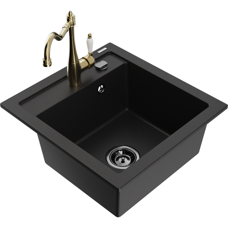 Mexen Vito 1-bowl granite sink with Carla kitchen faucet, black - 6503-77-670700-50-B