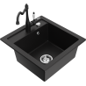Mexen Vito granite kitchen sink 1-bowl with Carla kitchen tap, black - 6503-77-670700-70