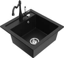 Mexen Vito 1-compartment granite sink with a kitchen mixer tap Carla, Black - 6503-77-670700-70