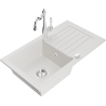 Mexen Pablo granite kitchen sink 1-bowl with drainer and Carla kitchen faucet, white - 6510-20-670700-00