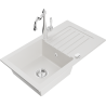 Mexen Pablo granite kitchen sink 1-bowl with drainer and kitchen mixer tap Carla, white - 6510-20-670700-00