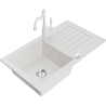 Mexen Pablo granite kitchen sink with single bowl, drainer and kitchen faucet Carla, white - 6510-20-670700-20