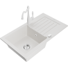 Mexen Pablo granite sink 1-bowl with drainer and Carla kitchen tap, white - 6510-20-670700-20