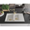 Mexen Pablo granite sink 1-bowl with drainer and Carla kitchen tap, white - 6510-20-670700-50