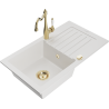 Mexen Pablo 1-compartment granite sink with a drip tray and kitchen mixer tap Carla, White - 6510-20-670700-50