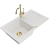 Mexen Pablo granite sink 1-bowl with drainer and Carla kitchen tap, white - 6510-20-670700-50