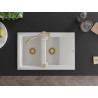 Mexen Pablo 1-bowl granite sink with drainer and Carla kitchen faucet, white - 6510-20-670700-50