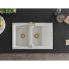 Mexen Pablo granite sink 1-bowl with drainer and Carla kitchen tap, white - 6510-20-670700-50