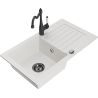 Mexen Pablo single-bowl granite sink with drainer and Carla kitchen faucet, white - 6510-20-670700-70